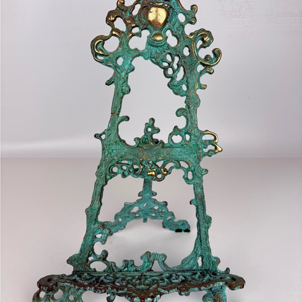 Decorative Turquoise-Gold Ornate Easel Stand - Home Art Accent